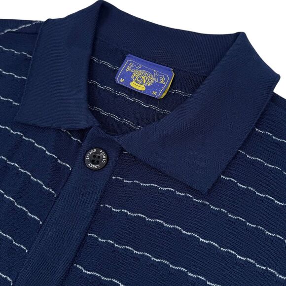 NWT Coney Island Picnic Men's Knit Striped Button Polo Shirt Blue Medium - Picture 1 of 10